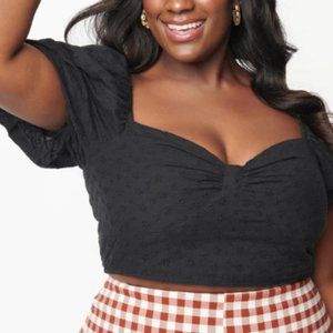 Collectif Plus Size Black Eyelet Amoura Crop Top - UK16/USXL